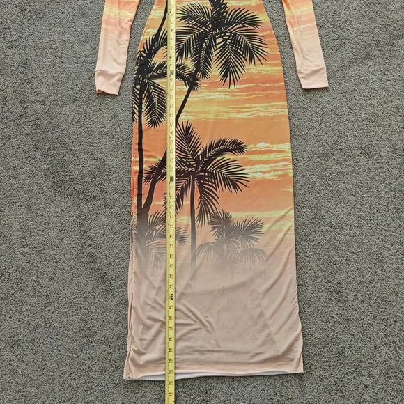 AFRM Dress Womens Extra Small Sunrise Palms Maxi Bodycon Mesh Scenic Print - Picture 9 of 12